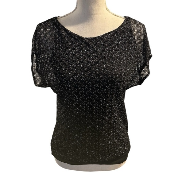 {Express} Black Metalic Sparkle Layered Blouse - Picture 1 of 2